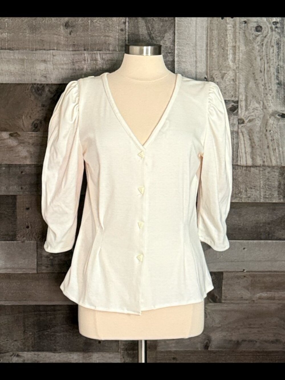 Vintage 80's cream button up top large geometric triangle buttons peplum retro